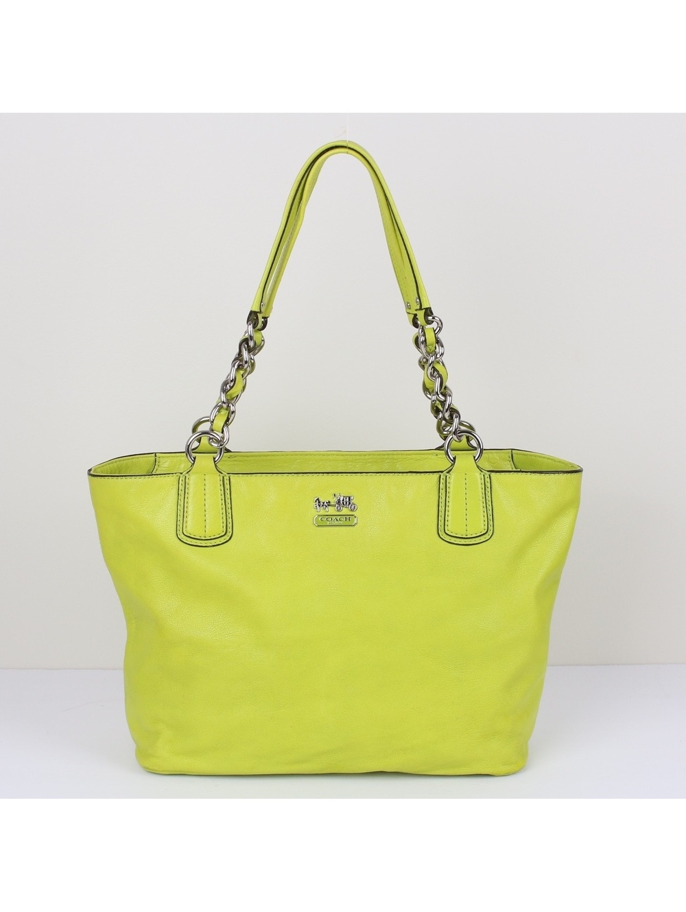 Coach Madison Kiwi Lime Green Leather Chain Tote Shoulder Bag Handbag 20466